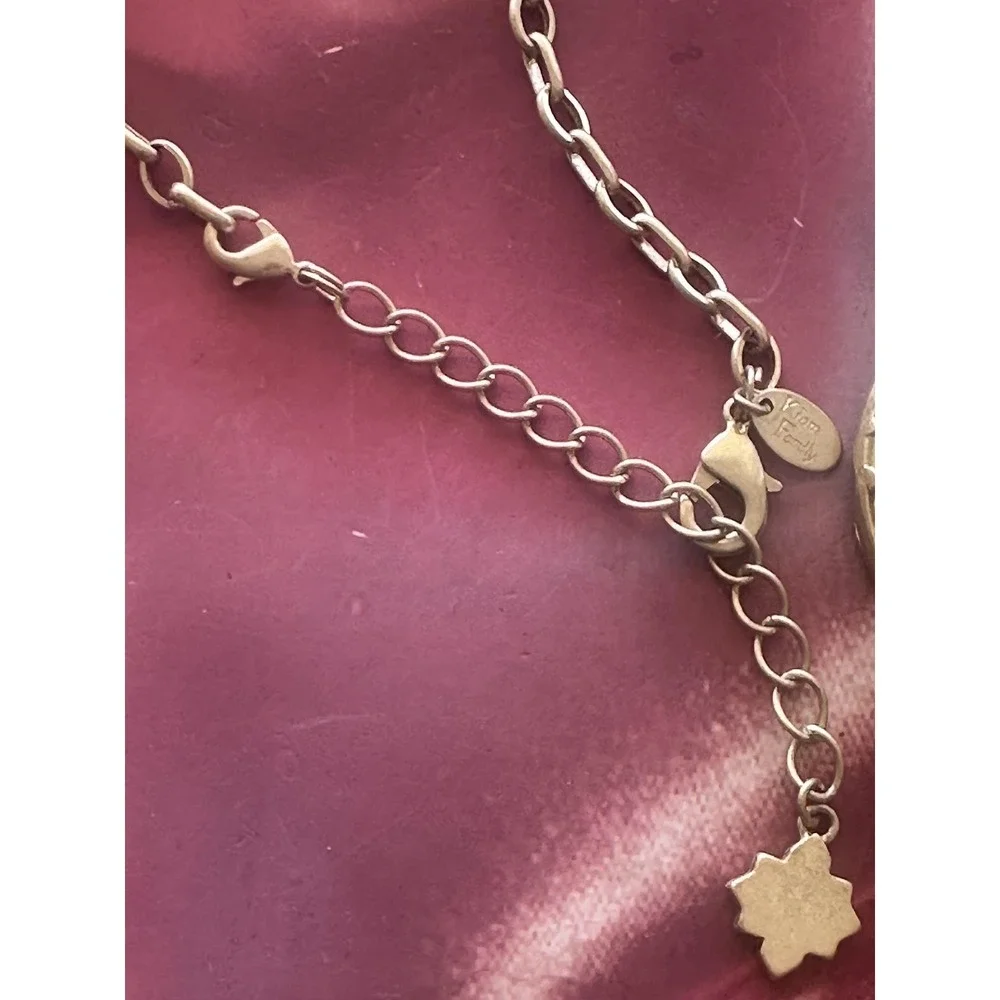 Lia Sophia Kiam Family Necklace Gold Tone Medallion Pendant Green Enamel Lattice